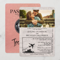 Rose Gold Ireland Passport Wedding Invitation