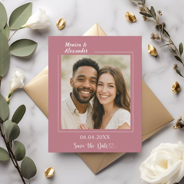 Rose gold ivory photo wedding Save the Date card (Creator Uploaded)