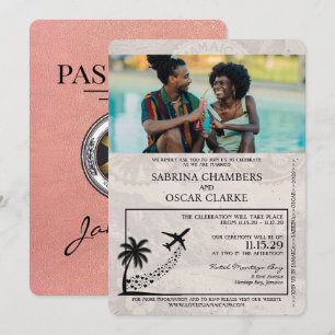 Rose Gold Jamaica Passport Wedding Invitation