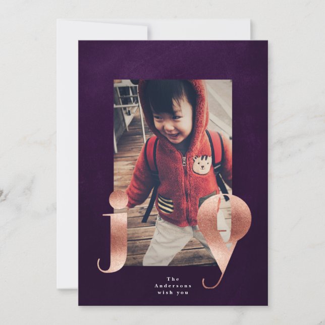 Rose Gold JOY Frame Holiday Christmas Photo Card (Front)