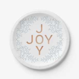 Rose Gold Joy White Botanical Background Christmas Paper Plate