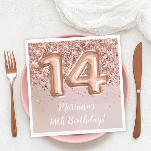 Rose Gold Kids Girl 14th Birthday Party Napkin