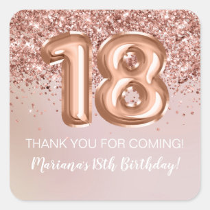 Rose Gold Kids Girl 18th Birthday Party Favour Square Sticker