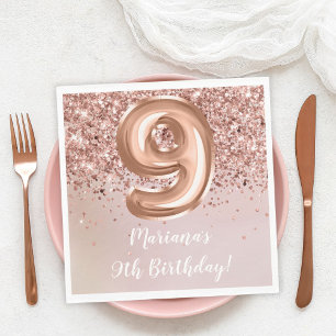  Rose Gold Kids Girl 9th Birthday Party Napkin