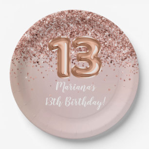  Rose Gold Kids Girly 13th Birthday Party Paper Plate