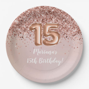  Rose Gold Kids Girly 15th Birthday Party Paper Plate