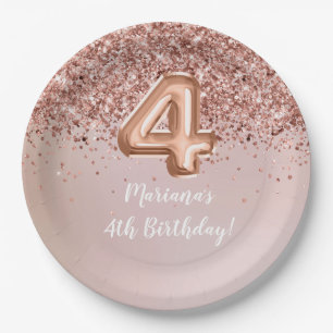  Rose Gold Kids Girly 4th Birthday Party Paper Plate