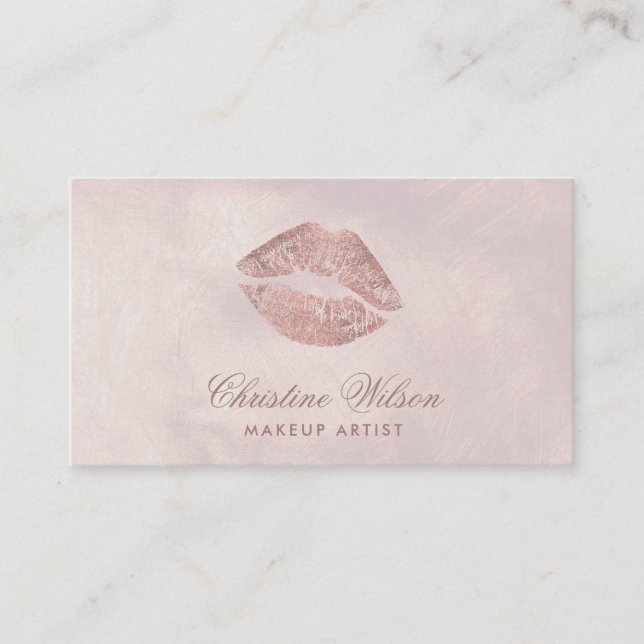 rose gold kiss on rose gold watercolor business card (Front)