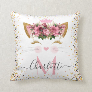 Rose gold kitty princess monogram trendy throw pillow
