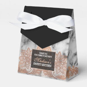 Rose Gold Lace and Marble Sweet 16 Favor Box