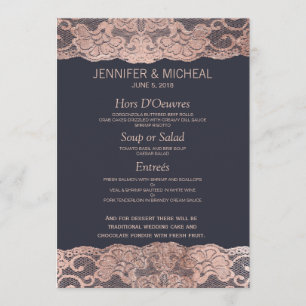 Rose Gold Lace and Navy Blue Wedding Menu