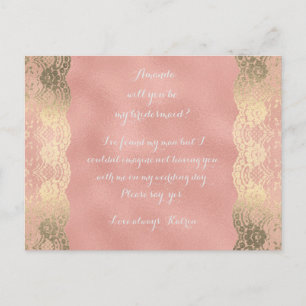 Rose Gold Lace Blush Will You Be My Bridesmaid Invitation Postcard