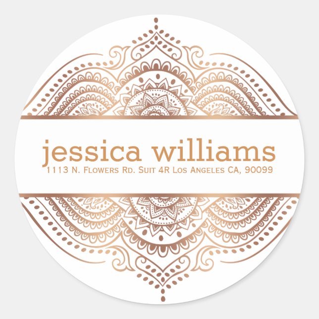 Rose-Gold Lace Floral Paisley Geometric Design Classic Round Sticker (Front)