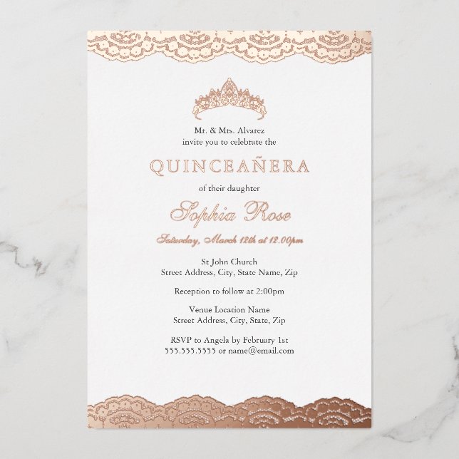 Rose Gold Lace Tiara Quinceanera Foil (Front)