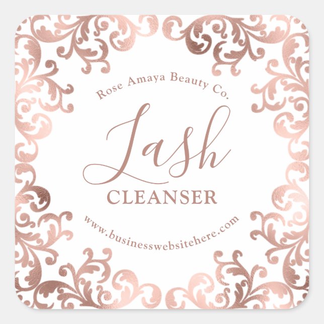 Rose Gold Lash Cleanser Stylish Frame Square Sticker (Front)