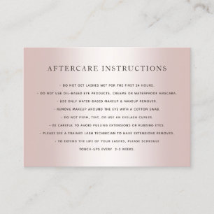 Rose Gold Lash Extensions Aftercare Instructions Business Card