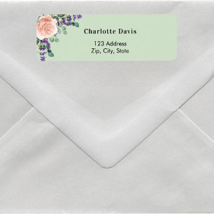 Rose gold lavender green florals return address