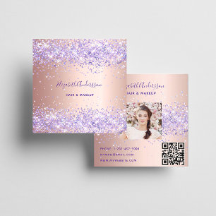 Rose gold lavender photo qr code square business card