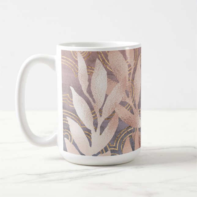 Rose Gold Leaf Sprays on Abstract Background Coffee Mug (Left)