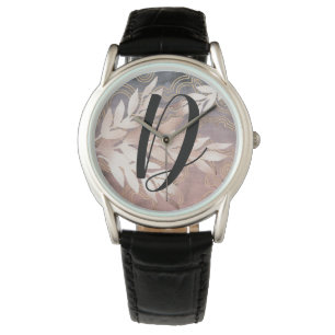 Rose Gold Leaf Sprays on Blue & Pink Customize It Watch