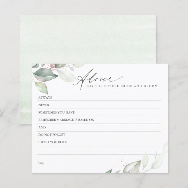 Rose Gold Leaves Greenery Elegant Advice Card (Front/Back)