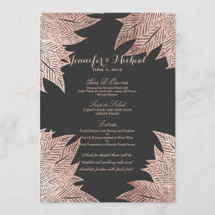 Rose Gold Leaves on Black Wedding Menu
