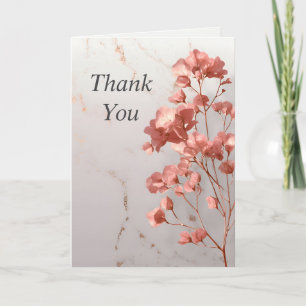 Rose Gold Leaves on Marble Thank You Card