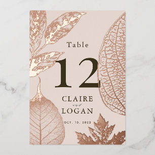 Rose Gold Leaves Pink Beige Wedding Table Number