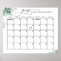 Rose Gold Leaves Succulent Guess Due Date Calendar