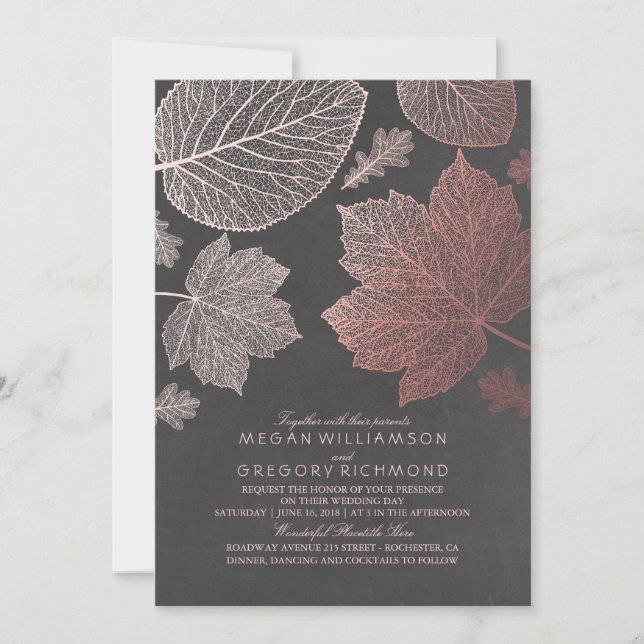 Rose Gold Leaves Vintage Rustic Fall Wedding Invitation (Front)
