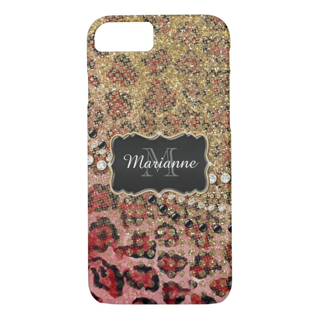 Rose Gold Leopard Animal Print Glitter Look Jewel Case-Mate iPhone Case (Back)