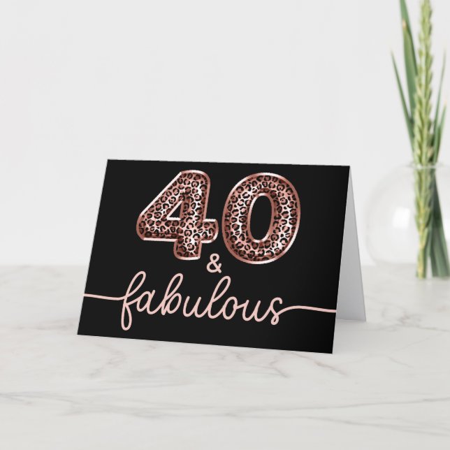 Rose Gold Leopard Balloon Number 40 and Fabulous Card (Front)