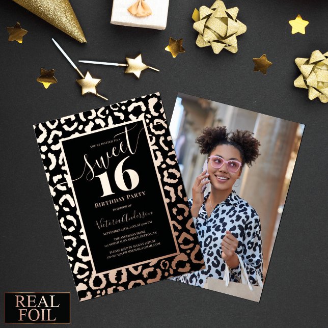 Rose Gold Leopard Cheetah Print Photo Sweet 16 Foi (Creator Uploaded)