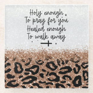 Rose Gold Leopard Christian  Glass Coaster