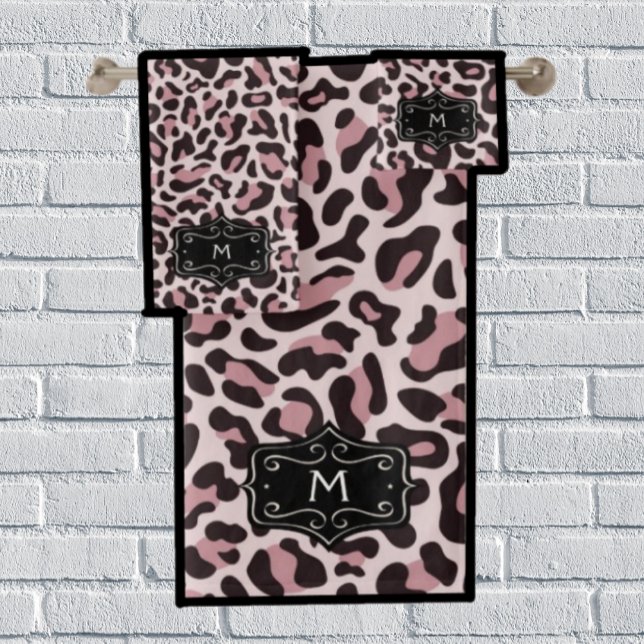 Rose Gold Leopard Print Monogram Luxury Towel Set (Creator Uploaded)