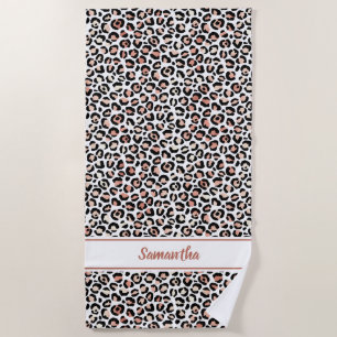 Rose Gold Leopard Print Personalized Beach Towel
