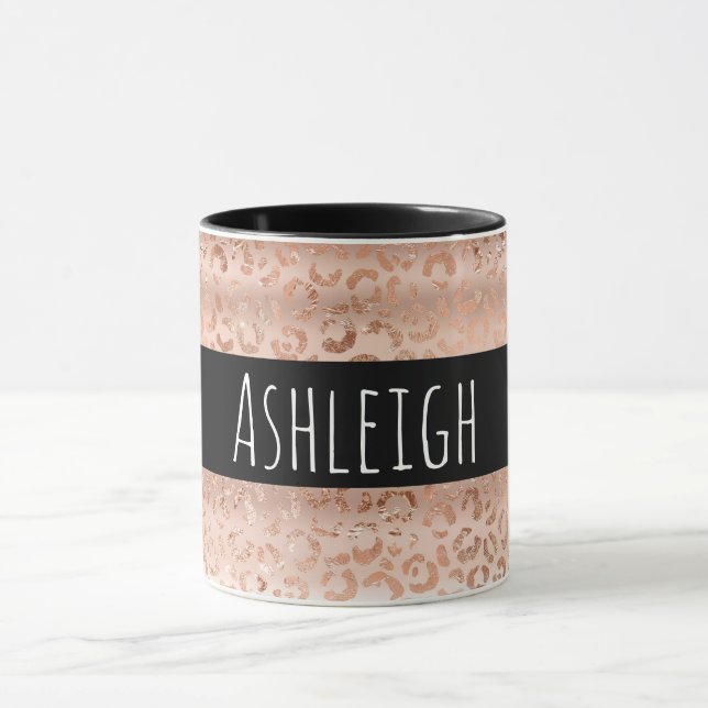 Rose Gold Leopard Print Personalized Mug (Center)