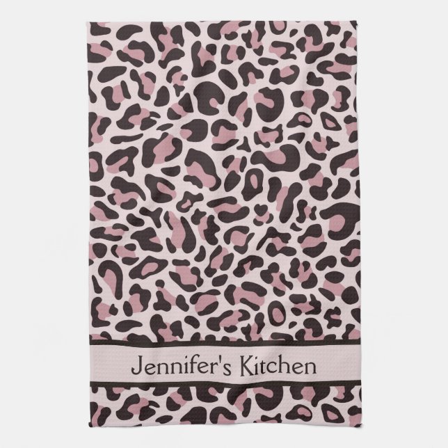 Rose Gold Leopard Print Retro Kitchen Towels Towel (Vertical)