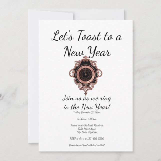 Rose Gold Let's Toast New Year Party Invitation (Front)