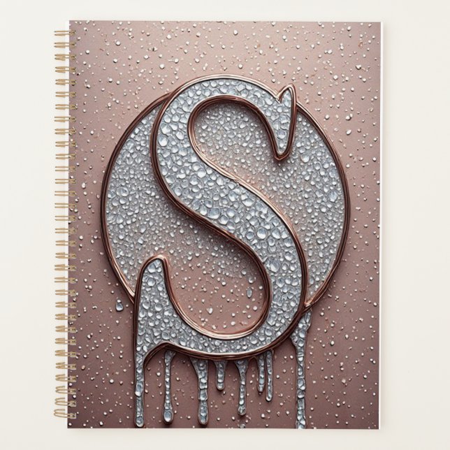 Rose Gold Letter S Monogram With Crystal Droplets Planner (Front)