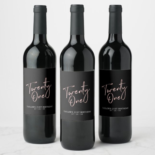 Rose Gold Lettering 21e Anniversaire Étiquette de  (Bouteilles)