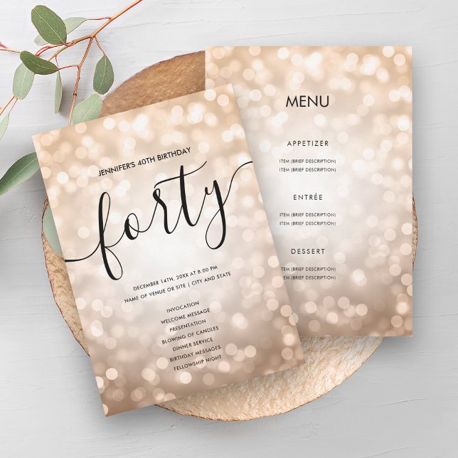 Rose Gold Lights 40th Birthday Menu Program (Rose Gold Lights 40th Birthday Menu Program)