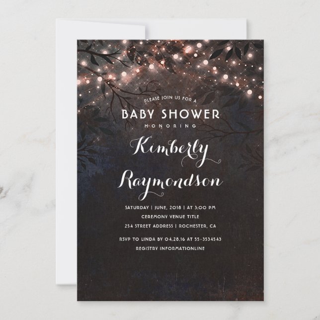 Rose Gold Lights Twinkle Night Baby Shower Invitation (Front)