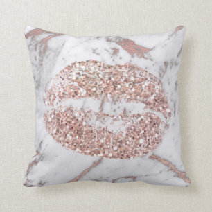 Rose Gold Lips Glitter Blush Sparkly Kiss Marble1 Throw Pillow