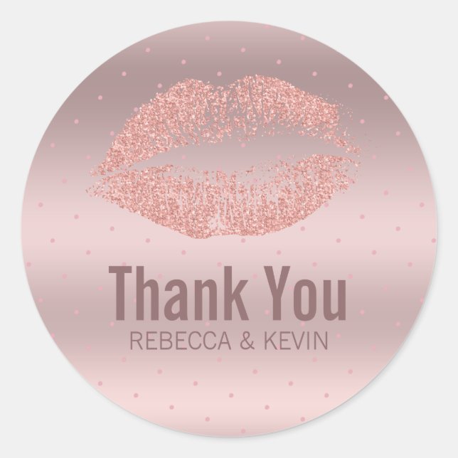 Rose-gold Lips & metallic background Thank You Classic Round Sticker (Front)