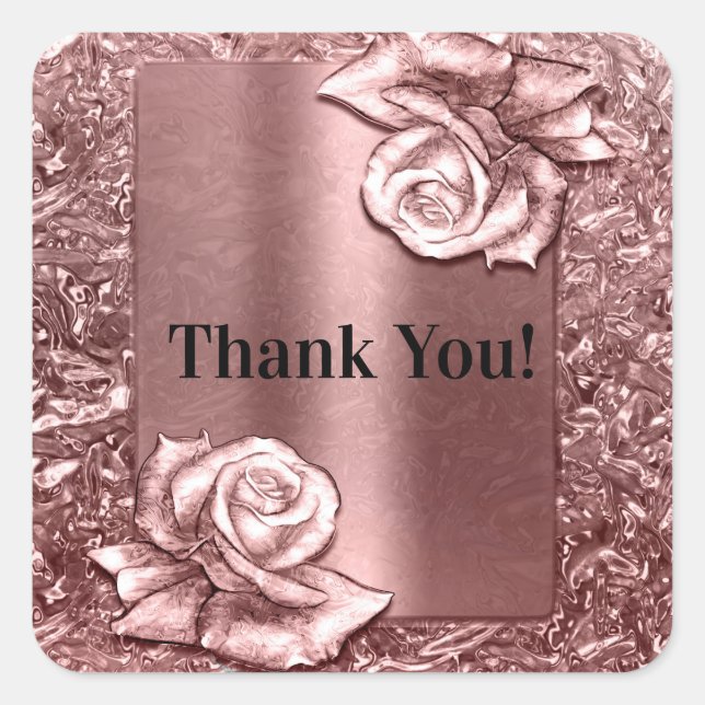 Rose Gold Liquid Chrome Metallic Chic Party Favour Square Sticker (Front)