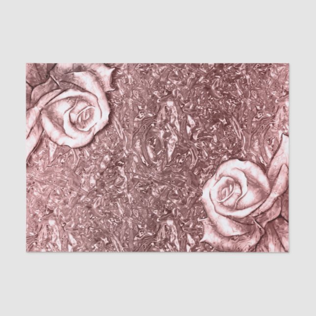 Rose Gold Liquid Chrome Metallic Floral Glam Party Tissue Paper (Front)