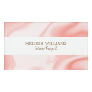 Rose-gold liquid marble swirls name tag