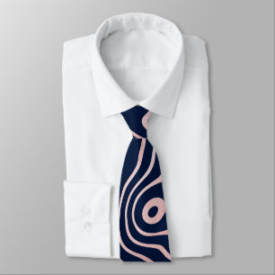 Rose Gold liquid swirl Abstract Blue Design Tie