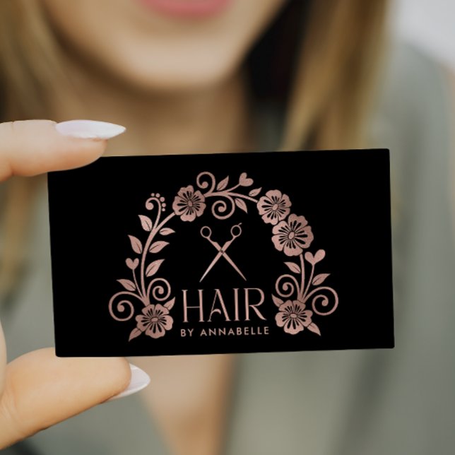Rose Gold Logo Hairstylist Business Card (Creator Uploaded)